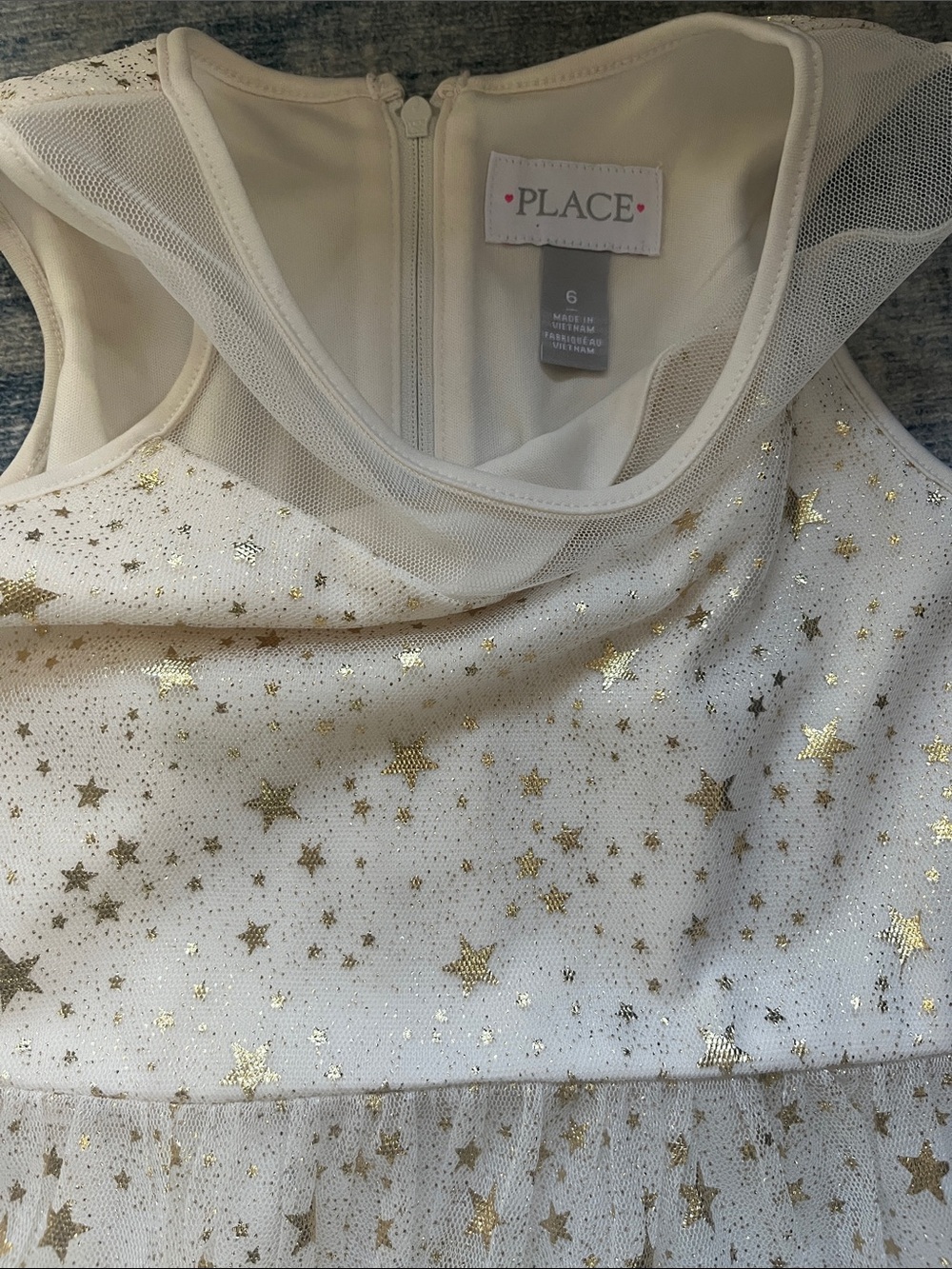 Place Cream Dress with Gold Star Tulle Overlay